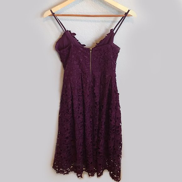 LOVE...ADY Lace Dress S Midi Spaghetti Fit Flare Wine Overlay 2/4 Aqua NWOT 50s - Picture 7 of 14